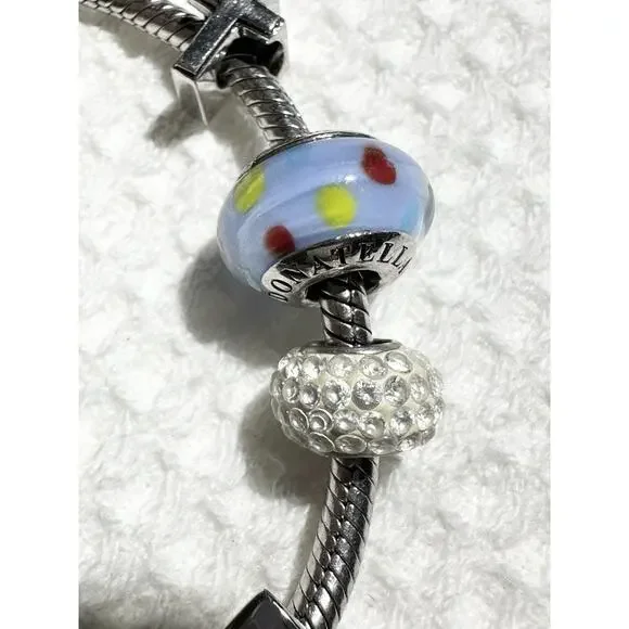 Donatella 925 Silver Charm Bracelet 7 Charms CROSS PRESENT GRADUATION Glass - Picture 3 of 10